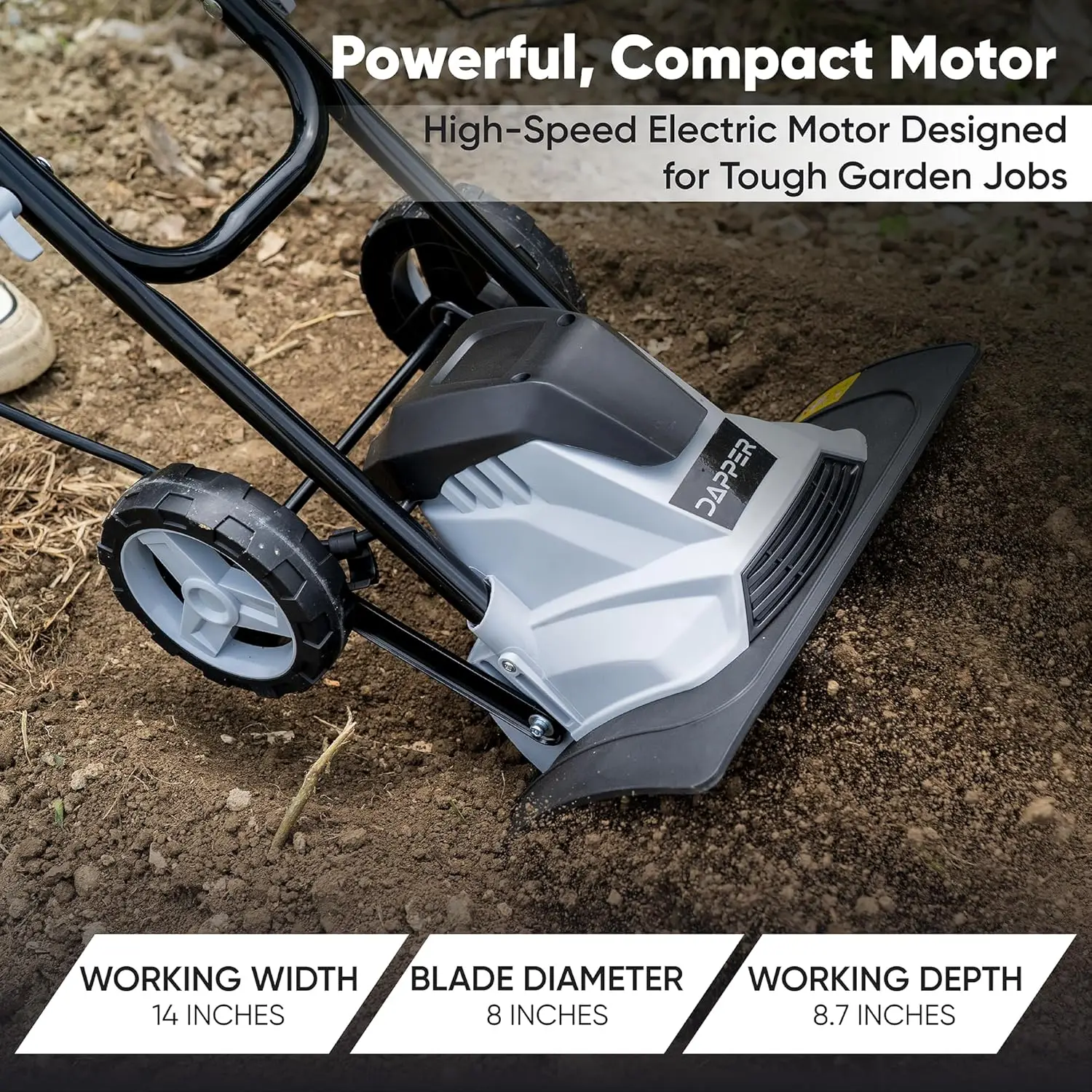 10 Amp Electric Garden Tiller with 4 Steel Tines, Adjustable Depth, Foldable Handle, Lightweight Cultivator