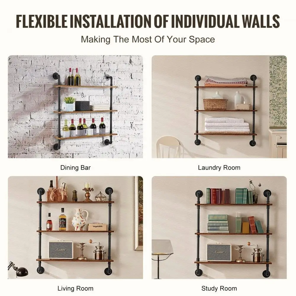 Industrial Pipe Shelf 3 Tier 32x7.87in Wall-Mount for kitchen Bedroom 4