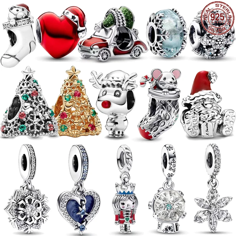 

Christmas Gift 925 Sterling Silver Christmas Series Santa Claus Elk Socks Pendant fit Original Pandora Bracelet DIY Jewelry