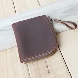Elegant Handmade Leather Zipper Wallet (No engrave)