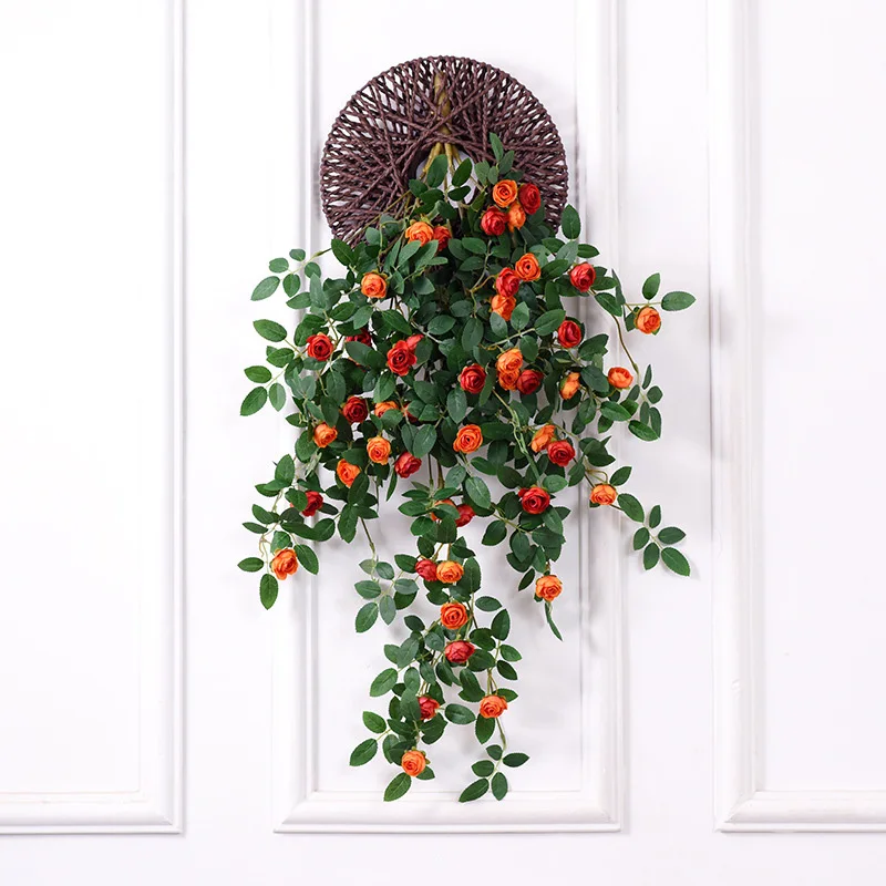 Artificial Flowers Plants Green Lvy Leaves Hanging Flower Rose Vine Home Wedding Garden Decoration Diy Hanging Wall Silk Flower