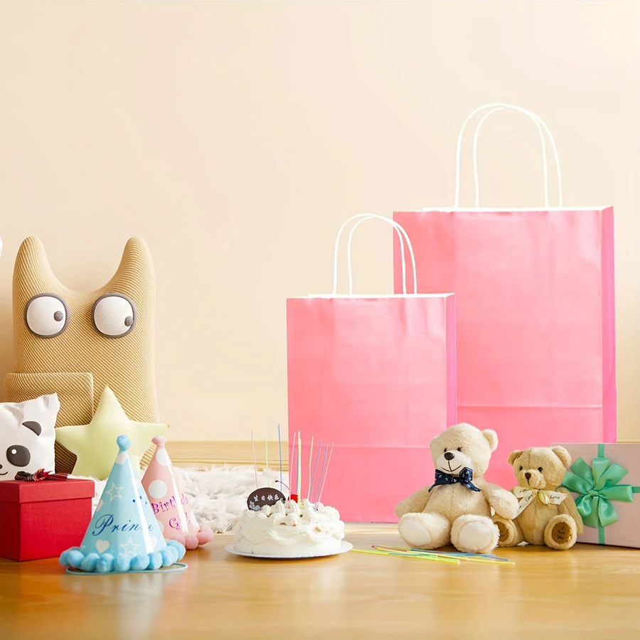 6–24 Stück 16 x 22 x 8 cm Kraftpapiertüten, wiederverwendbare Geschenktüte für Geburtstagsfeier, Hochzeit, langlebige Geschenktüte mit verstärktem Griff, Tragetasche – Detail 4