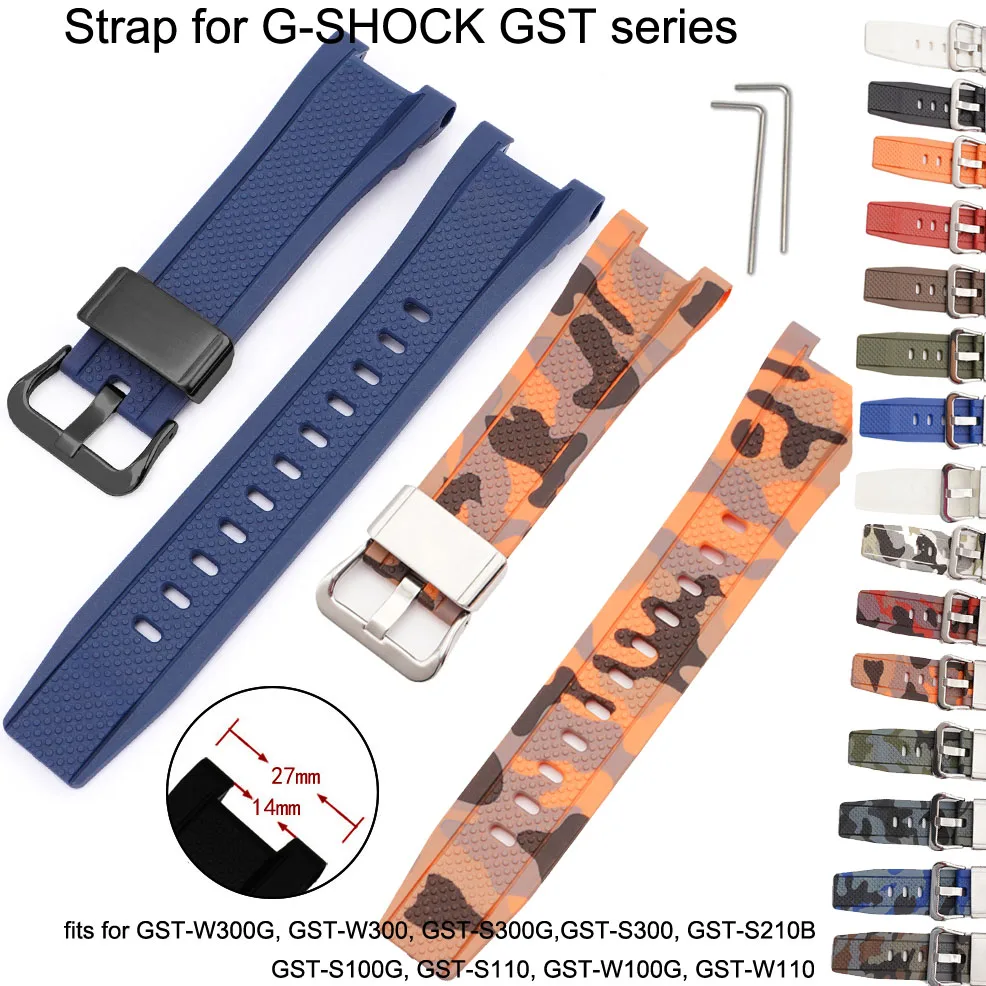 Cinturino Cinturino Per Casio G-Shock Gst-W300 S110 S100G Gst-W110 W100G S210B S300 Cinturino Per Orologio Mimetico In Gomma Siliconica Con Strumento