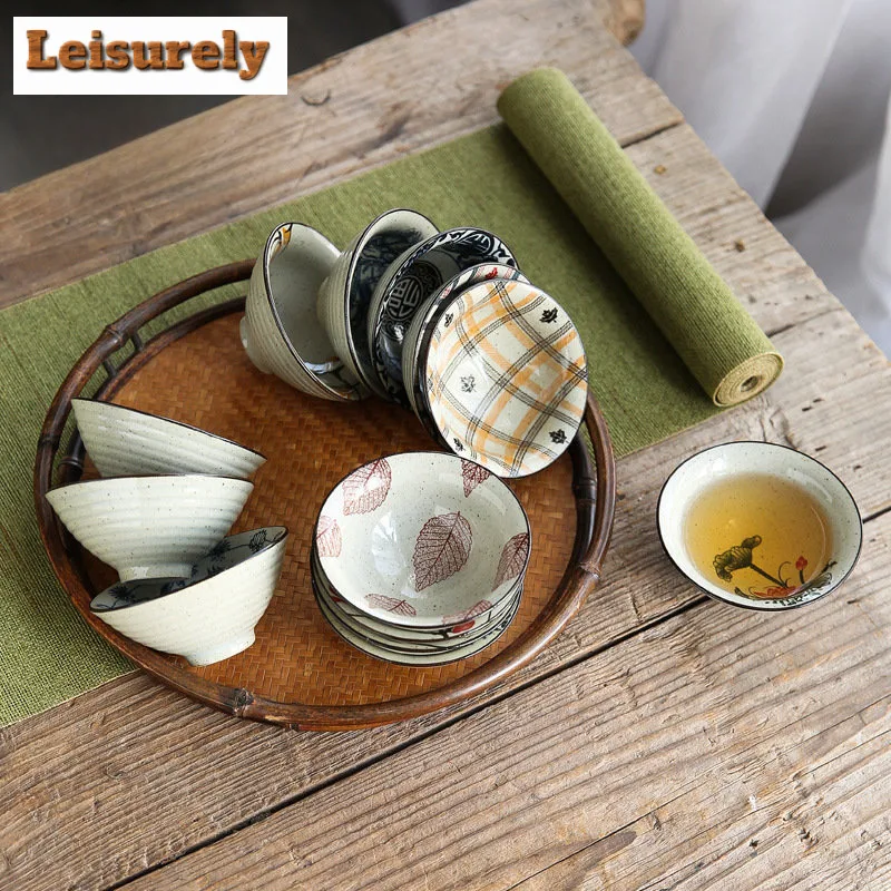 1 PCS Handmade Cone Cup Antique Plant Ash Porcelain Teacup Travel Ceramic Tea Bowl Anti Scaling Retro Meditation Cup Teaset 70ml