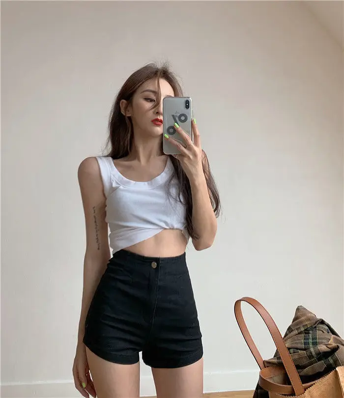 2022 Summer Denim Shorts Women Sexy Vintage Streetwear Summer Solid Zipper Stretchy High Waisted Jeans Skinny Short Female Pants winter dresses for women