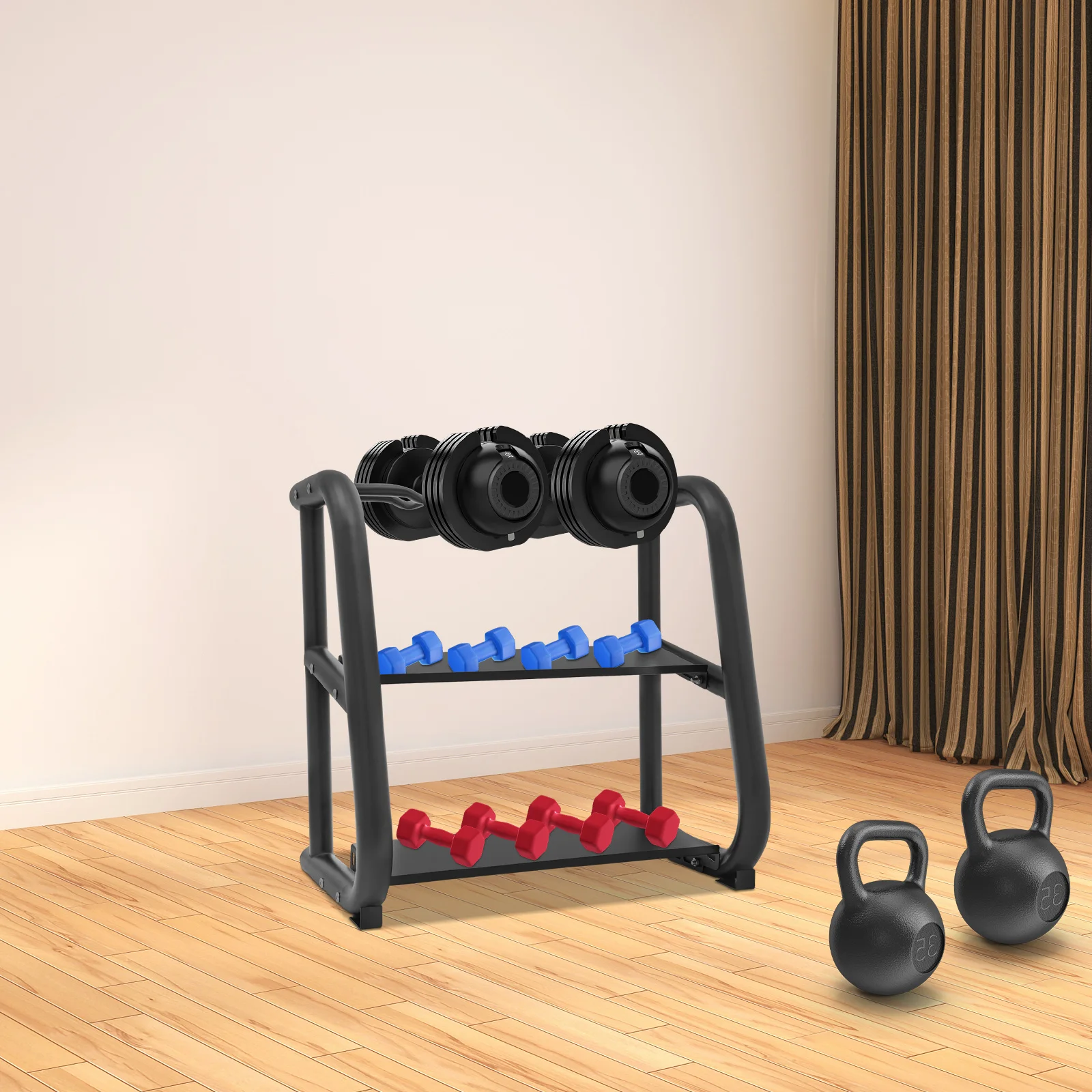 Home Gym Workout Equipment Aufbewahrungsregal, Gewichtsregal, multifunktionales Aufbewahrungsregal für Kettlebells, Hanteln, Hanteln – Detail 5