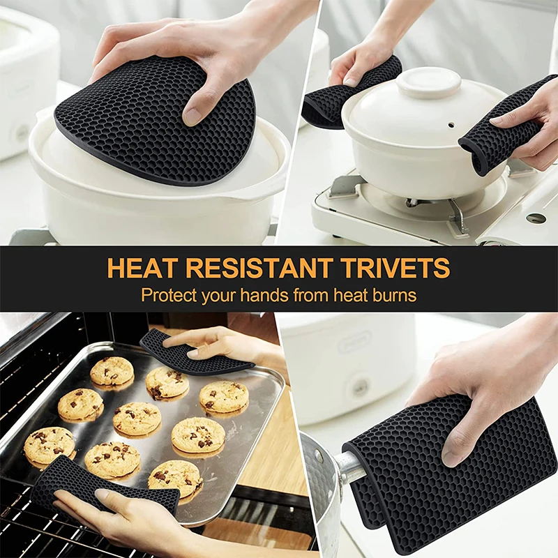 Silicone Trivets for Hot Pots and Pans Heat Resistant Trivet Mats Hot Pads Spoon Rest Large Coasters 4Pcs kitchen tools