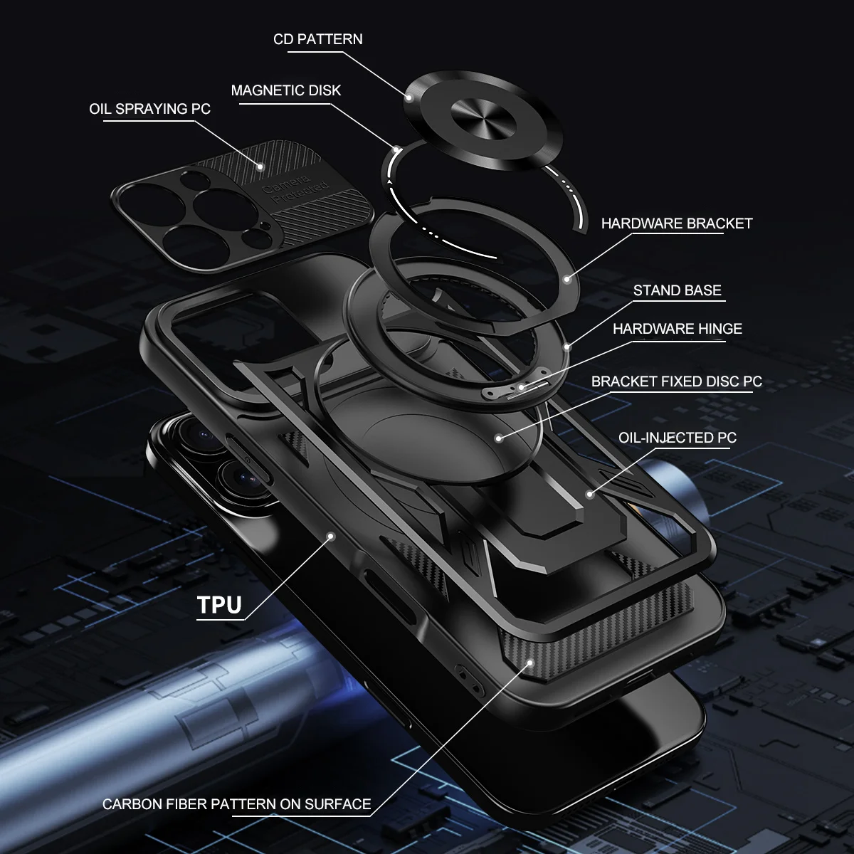 Enhanced Rotating Magnetic Armored Phone Case - Durable Protective Cover
