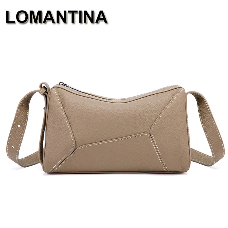 

LOMANTINA Women Bags Soft Cowhide Real Leather Flap Underarm Shoulder Purse Lady Fashion Geometry Design Crossbody Messenger