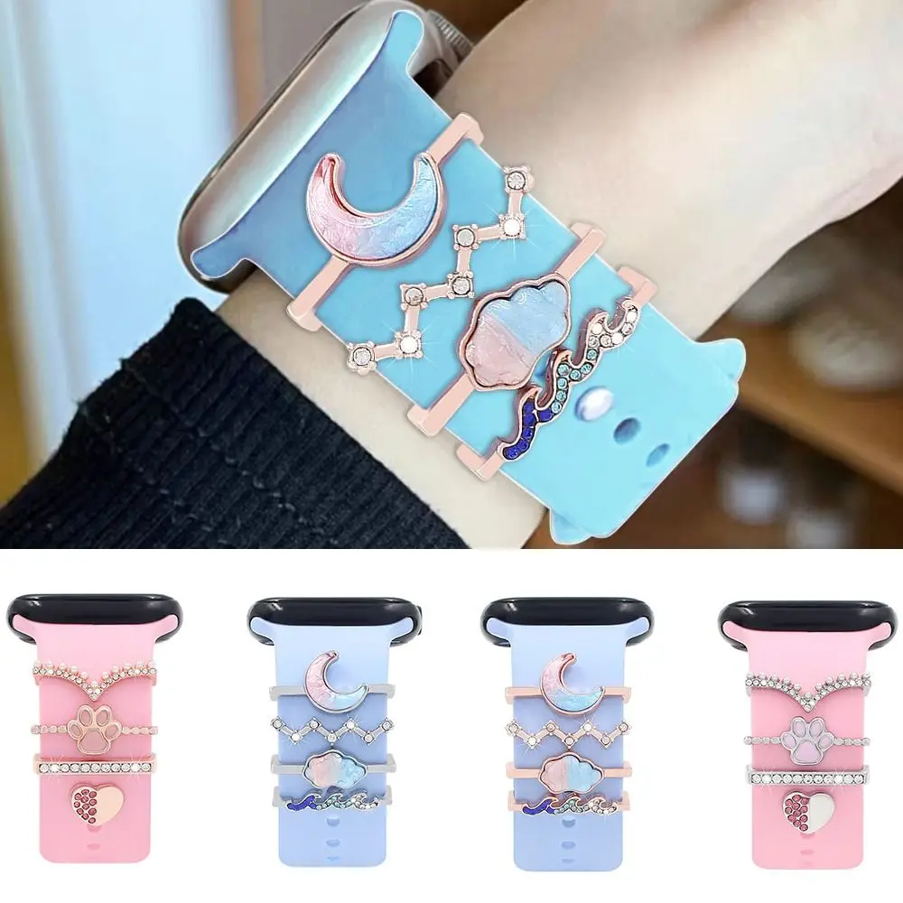 

Браслет для часов Apple Watch Band, металлический Силиконовый браслет с подвеской в виде сердца, облака, жемчуга, ювелирные аксессуары