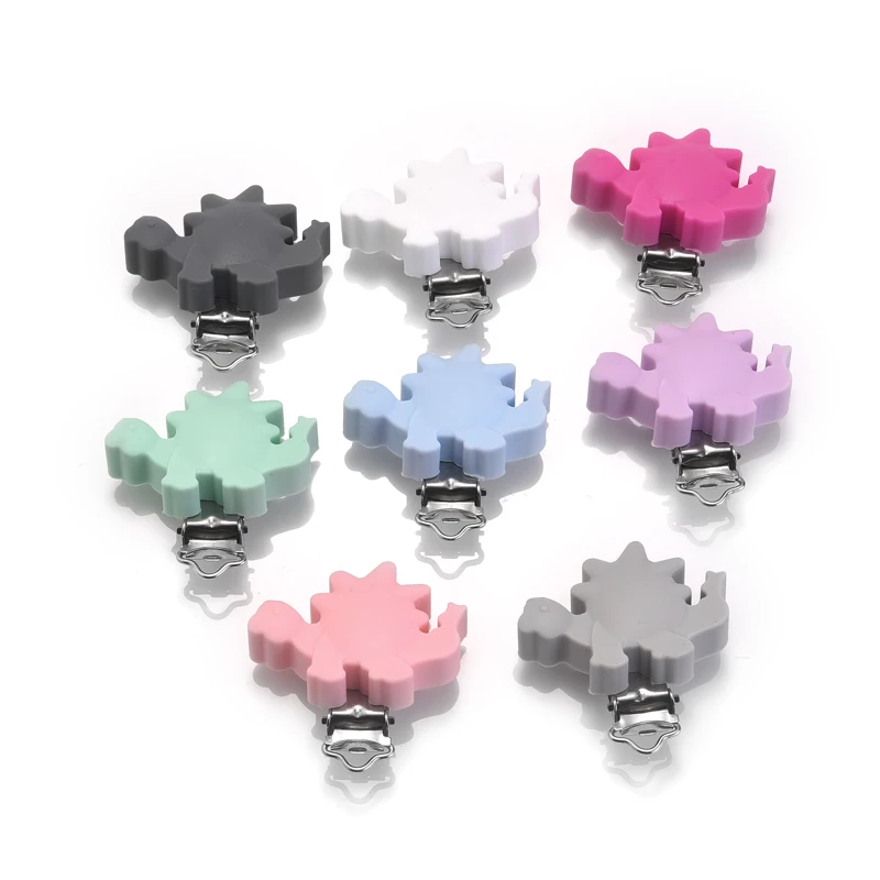 

3Pcs Baby Colorful Dinosaur Pacifier Clips Food Grade Silicone Clips Draft For Mouth Care Teether DIY Baby Dummy Holder Chain