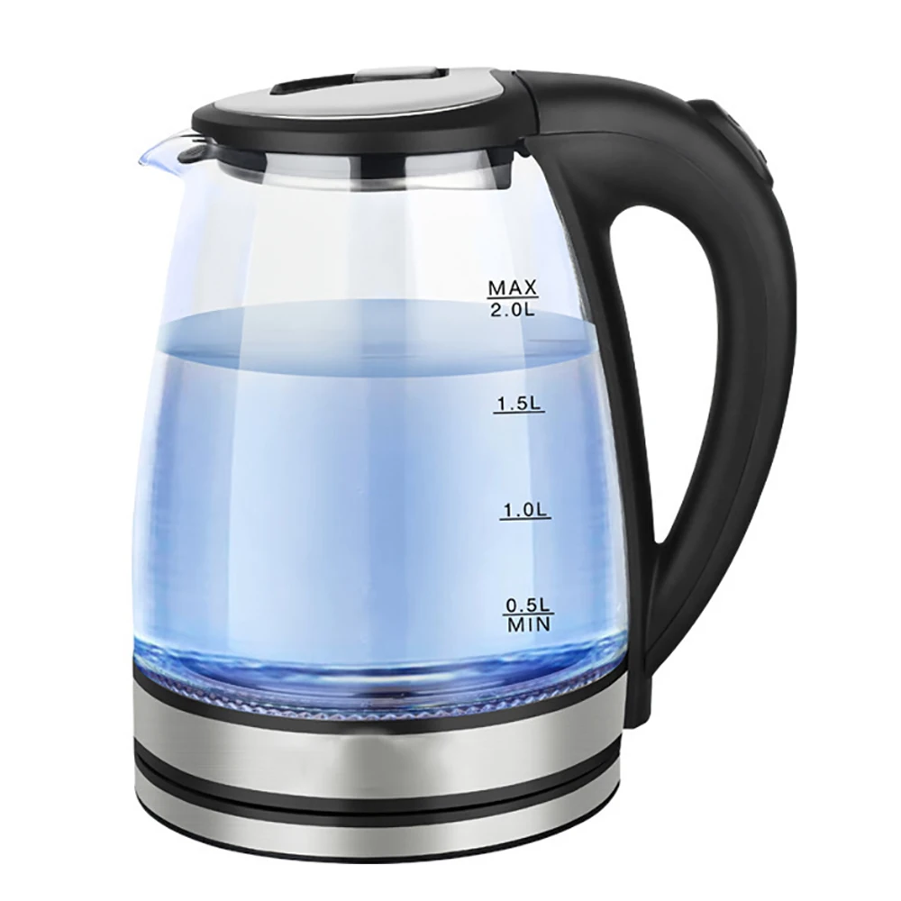 2L Stainless Steel Electric Kettle Blue LED Light Glass Hot Water