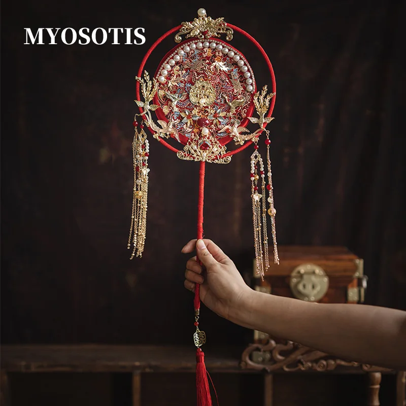 

Bride Wedding Fan Wedding Group Fan Chinese Style Bridal Holding Cecoration Hand Holder Phoenix Chinese Dress Double Circle Fan