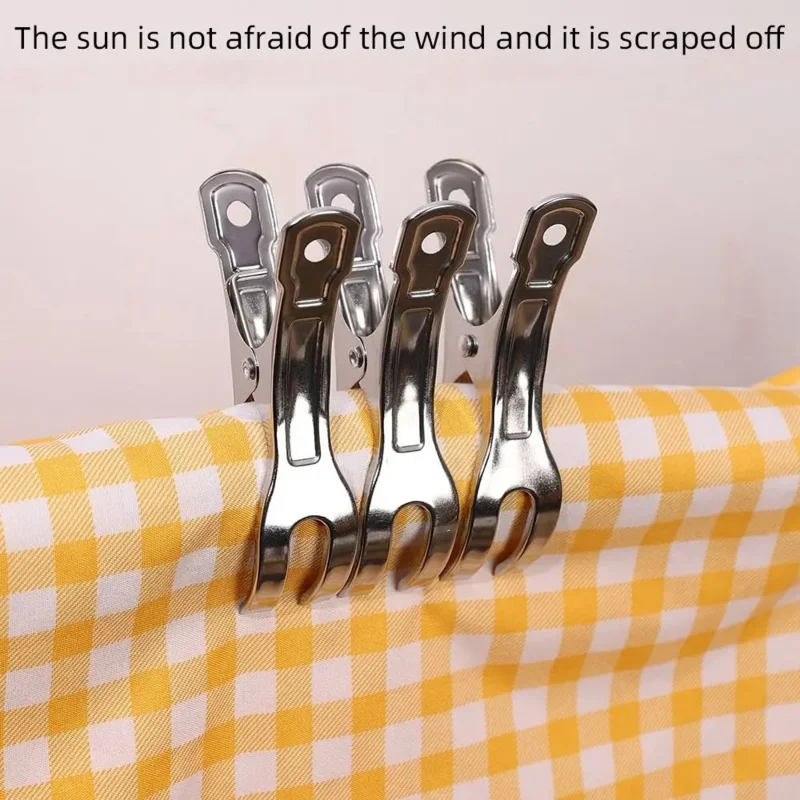 Beach Towel Clips 6PCS 9cm Large Beach Towel Clips Stainless Steel Strong Windproof Clothes Pegs Quilt Hanging Clip Reusable Non-slip Fixed