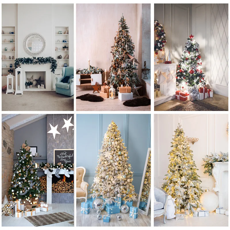 

SHUOZHIKE Christmas Photography Background Christmas Tree Fireplace Portrait Backdrops For Photo Studio Props 21525 JPE-68