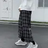 Autumn Men Pants Plaid Streetwear Wide Leg Elastic Waist Loose Sports Pants Trousers Checkered Wide Leg Pants for Travel 4