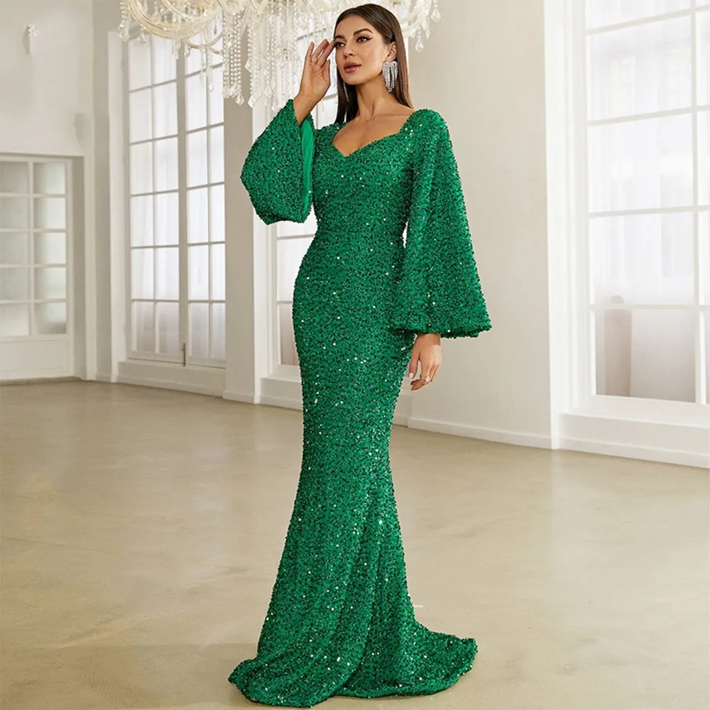 

Sequin V-Neck Elegant Evening Dress Luxury For Women Mother Of The Bride Dress Wedding Guests Glitter Birthday Party Prom Gown