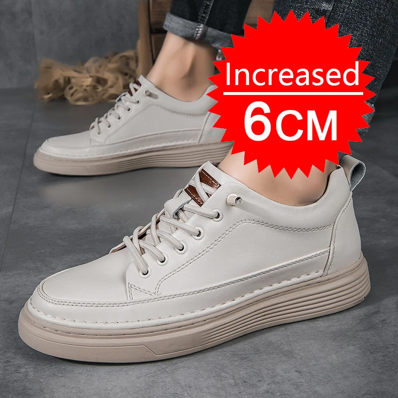 

Men Genuine Leather Outdoor Casual Shoes New Height Increasing Shoes Lift Height Increase Insole Chunky Sneakers 4-6-8CM 36-48