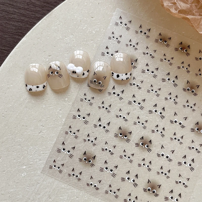 Cute Cat Nail Stickers Lovely Cat Nail Slider Kawaii Korean Style 5D Decals DIY Manicure Decors