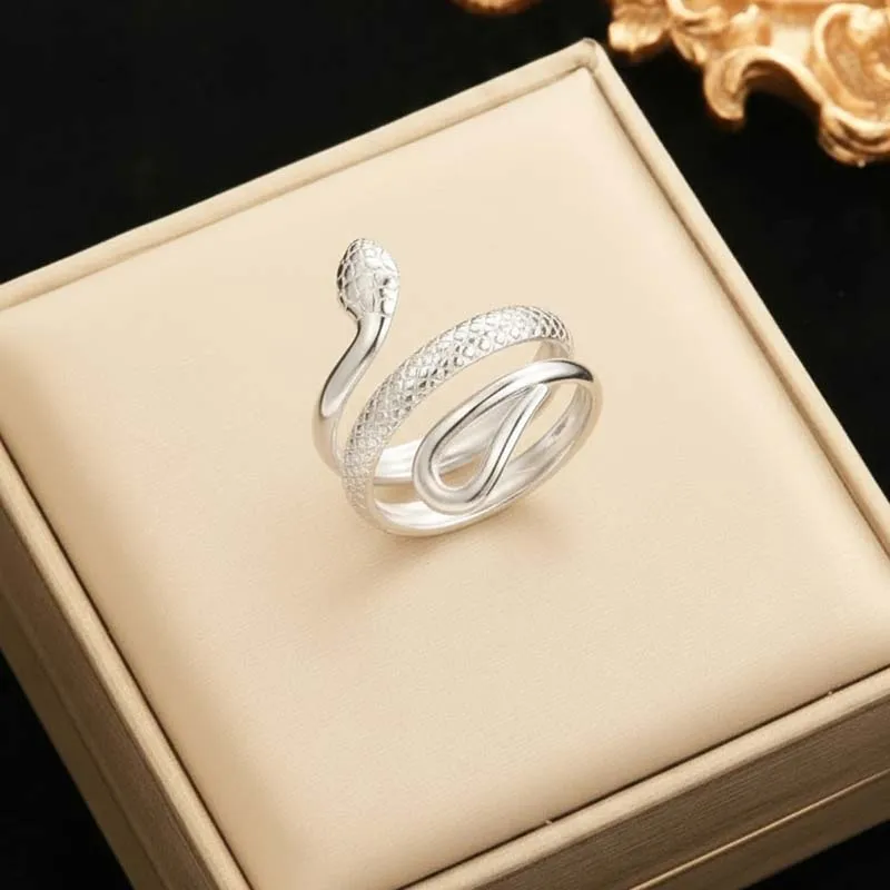 Stainless Steel Snake Shaped Open Ring for Women Punk Hip Hop Gold Color Geometric Twisted Animal Adjustable Ring Jewelry Gifts