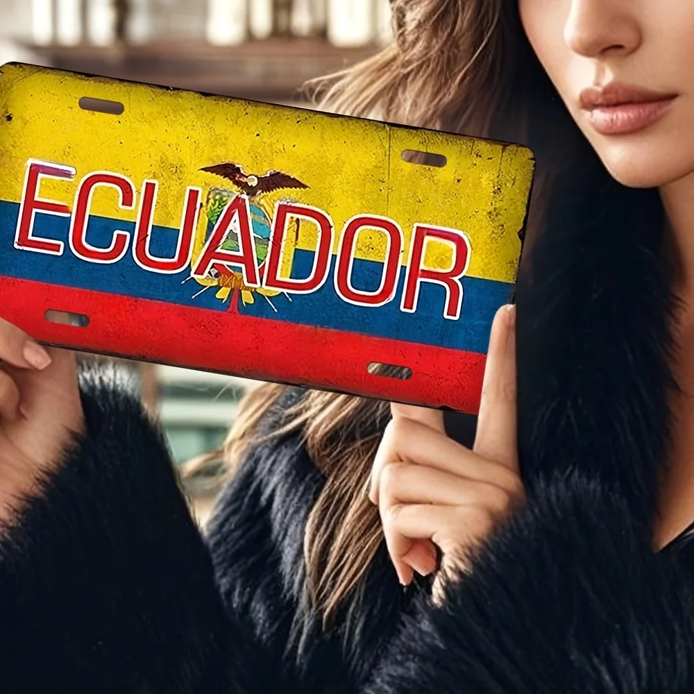 2D 평면 인쇄 빈티지 스타일 에콰도르 국기(국장 ECUADOR 포함) 알루미늄 틴 페인팅, 번호판 모양 남부 스타일