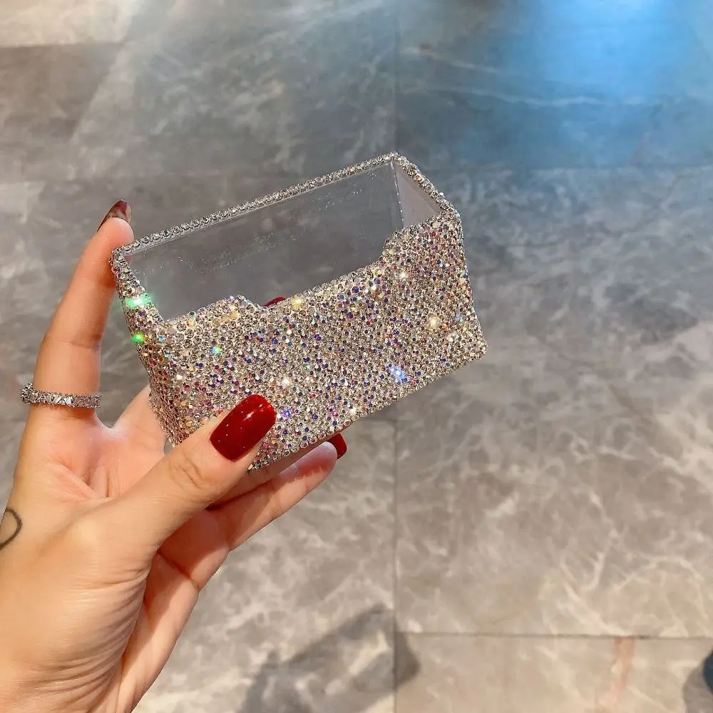 라인스톤 장식 명함 홀더 고급 사각형 명함 케이스 아크릴 고급 명함 디스플레이 홀더 데스크 카운터