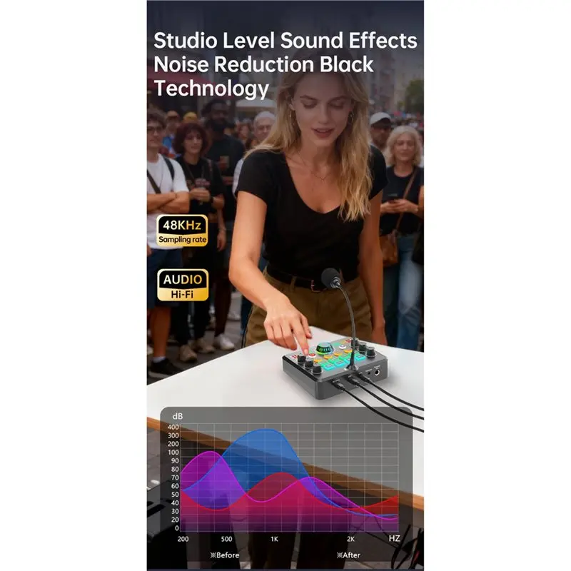 라이브 사운드 카드 무선 블루투스 리버브 조정 사운드 보드(RGB 포함) 마법의 음성 변경 기능 포함