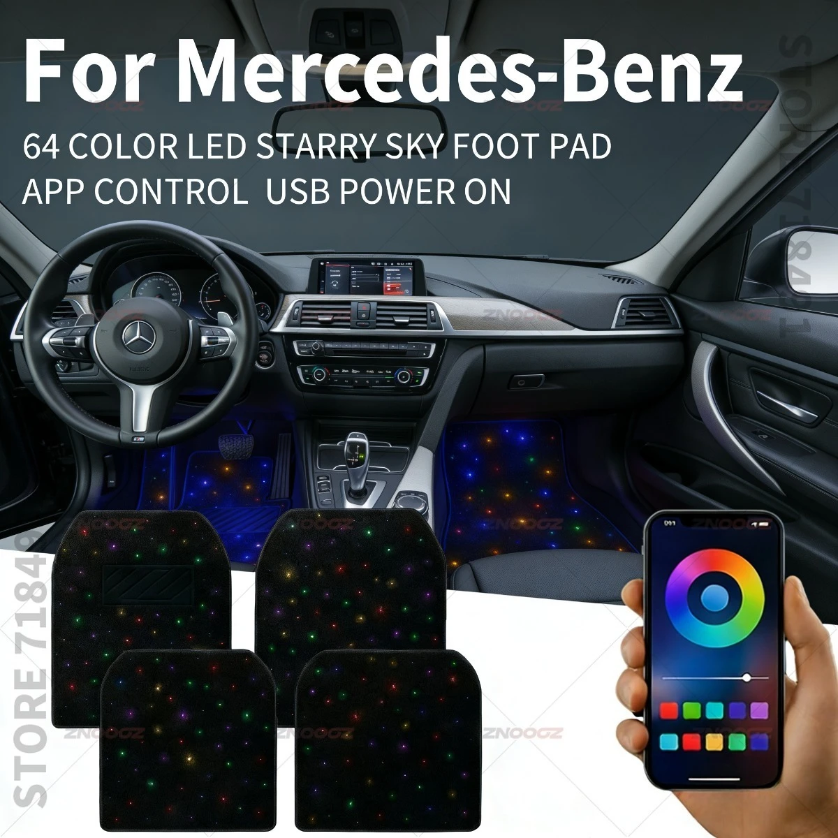 메르세데스-벤츠 AMG GT 4도어 C클래스 에스테이트 E클래스 에스테이트 SL CLA CLE CLS GLA USB 차량용 LED 별빛 발매트 DIY 재단 가능