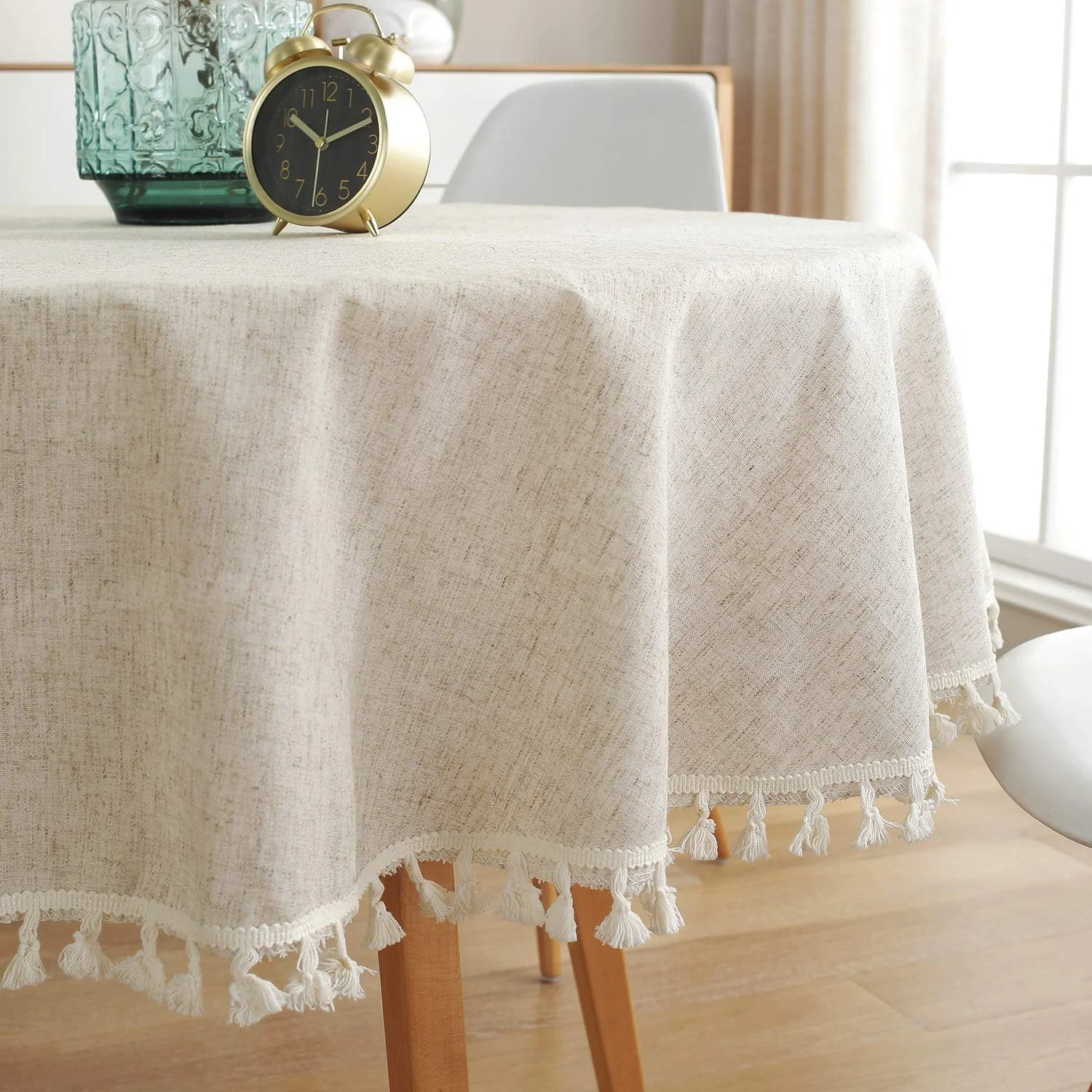 Elegant Cotton Linen Tablecloth with Tassel Edge - Stylish, Dust-Proof, and Shrink-Proof Solid Color Dining Table Cover