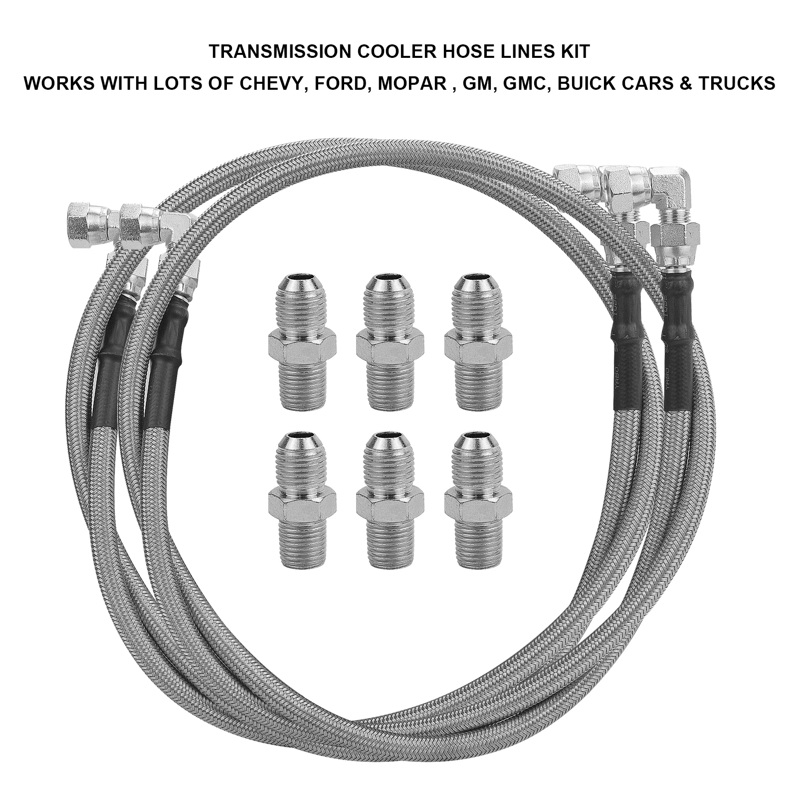 Stainless Steel SS Braided Transmission Hoses Lines Kit Set  For TH350 700R4 TH400 10 Fittings 2 Tubes