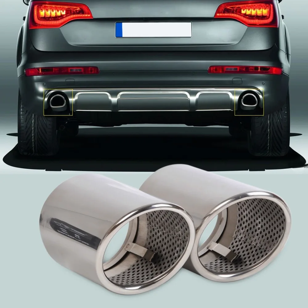 Stainless Steel Finisher End Exhaust Tail Rear Muffler Tip Pipe Tailpipe 2X For AUDI Q7 2006-2013