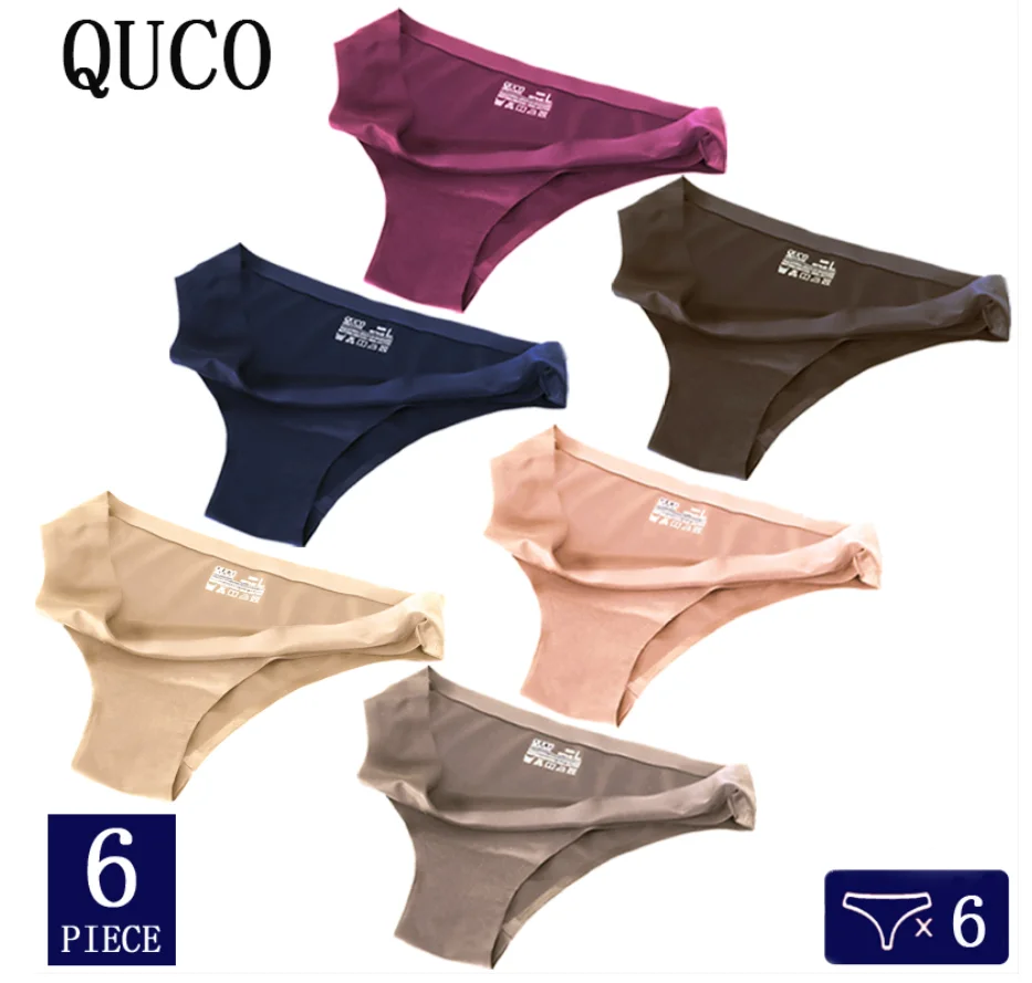 

QUCO Brand 6 Pcs/Lot Women Bikini sexy Women's Underwear Ladies Sexy Thong Low Waist Seamless Panties Female Lingerie Erotic