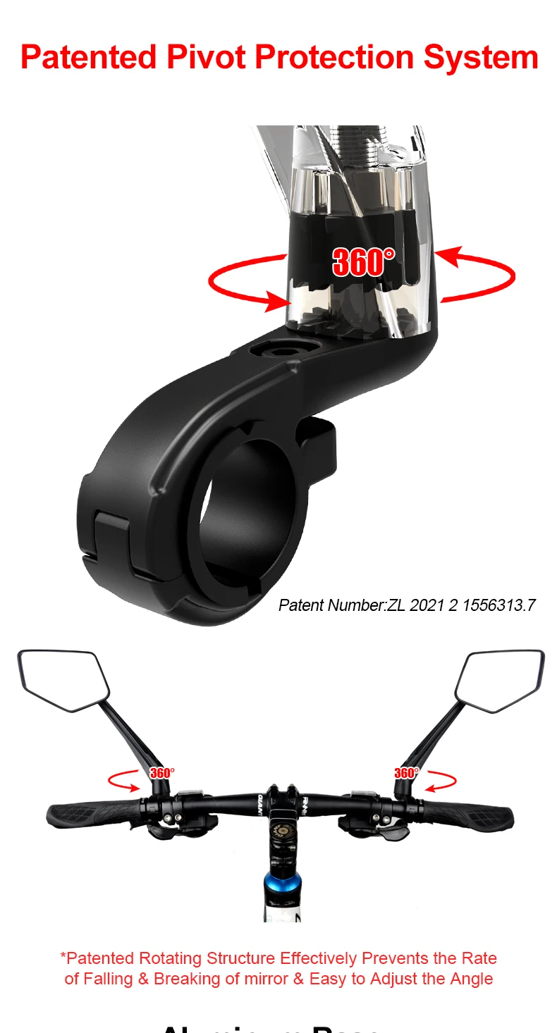 Description Picture 5 of itemEasydo Bicycle Rear View Mirror Wide-Range Adjustable Angles MTB Mirror Handlebar E Bike Reflector E-Scooter Mirrors