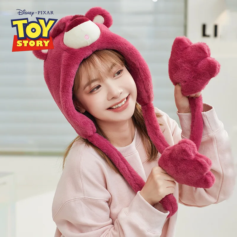 

Disney Anime Lotso Plush Cute Ear Protection Hat Cartoon Winter Outdoor Thicken Warm Headgear Windproof Kawaii Couple Hat Gift