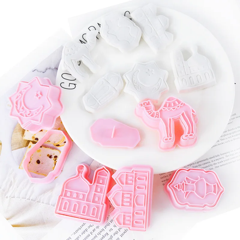6PCS/Set Diy Camel Mosque Eid Mubarak Biscuit Mold Muslim Islam Festival Mold Cake Decoration Baking Tools Plastic Cookie Cutter