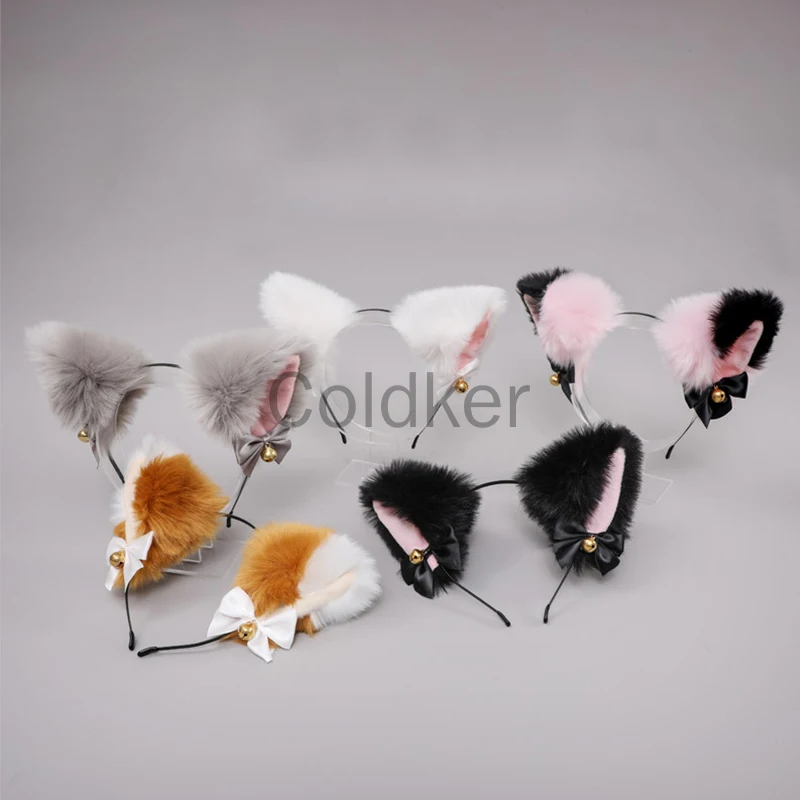 

Japanese Style Kawaii Lolita Plush Headwear with Bell Bowknot Fox Ear Accessories Cat Ear Headband New Fashion Anime Accessories