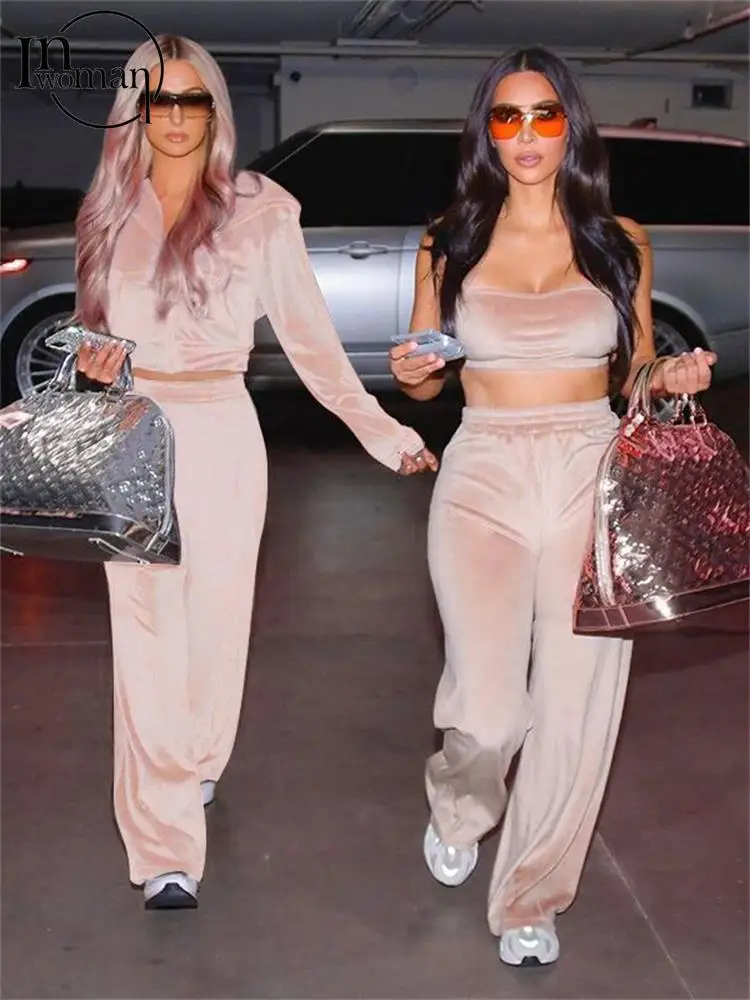 

Inwoman Autumn Sexy Black Bodycon Crop Top Pants Set Vacation Casual For Women 2023 Long Sleeve Fashion 3 Three Piece Pants Set
