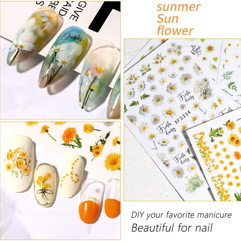 

1pc Rustic Style 3D Sunflower Daisy Flower Decal Nail Stickers Self Adhesive Slider Nail Art DIY Nail Art Decoration Accessories