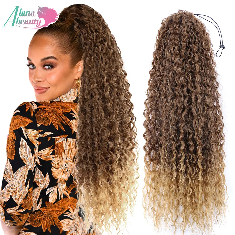 Alana Synthetic Curly Drawstring Ponytail Long Kinky Curly Ponytail Organic Chip-In Hair Extension Clip In Pony-Tail