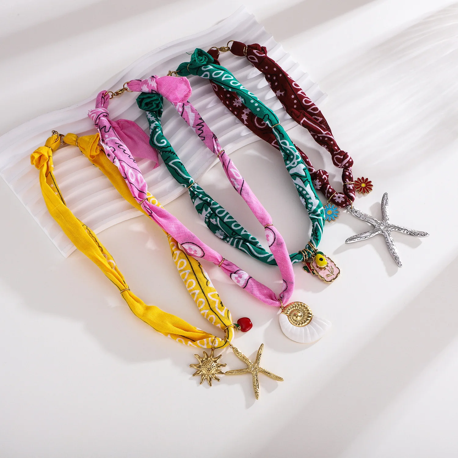 Hot Sale Oversize Starfish Pendant Scarf Necklace for Women Texture Shell Flower Coral Sun Pendant Clavicle Choker Charm Jewelry