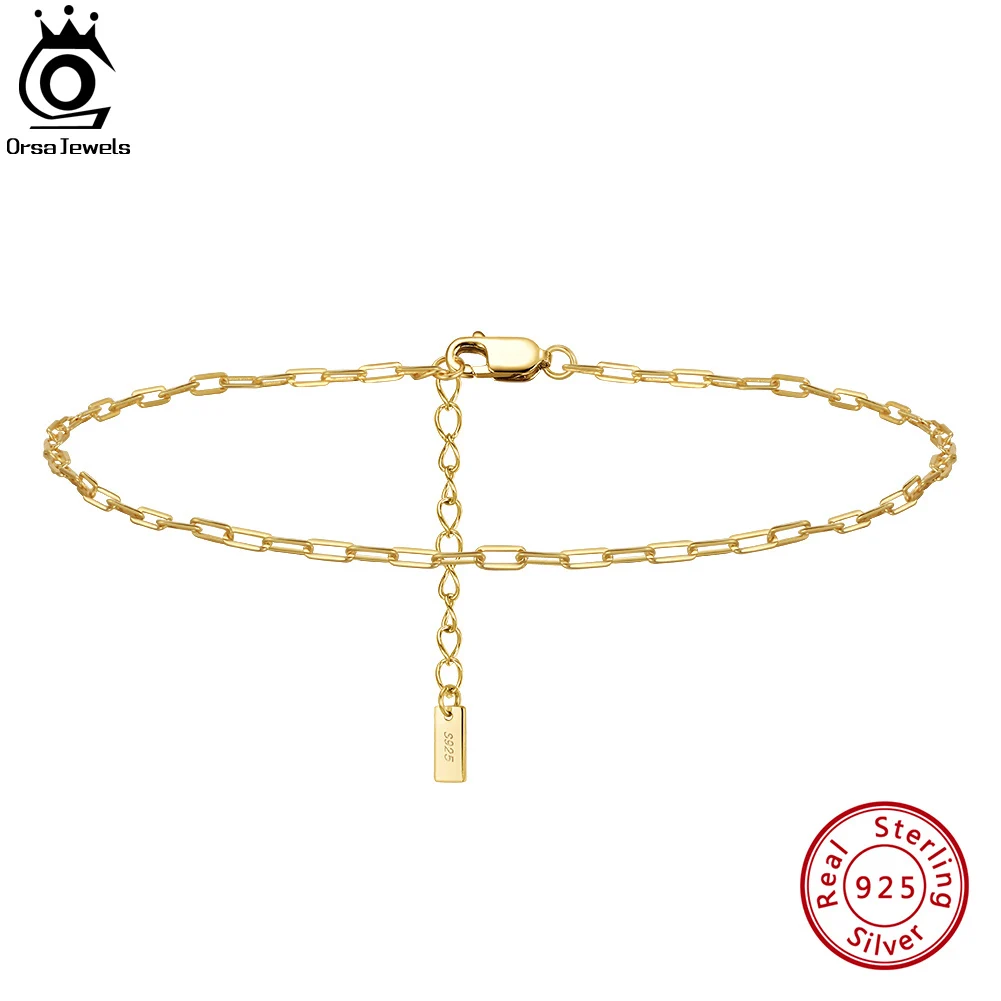 ORSA JEWELS Sterling Silver Paperclip Chain Anklet with Cross Pendants Double Layered Foot Chain Stacking Anklet Beach SA22