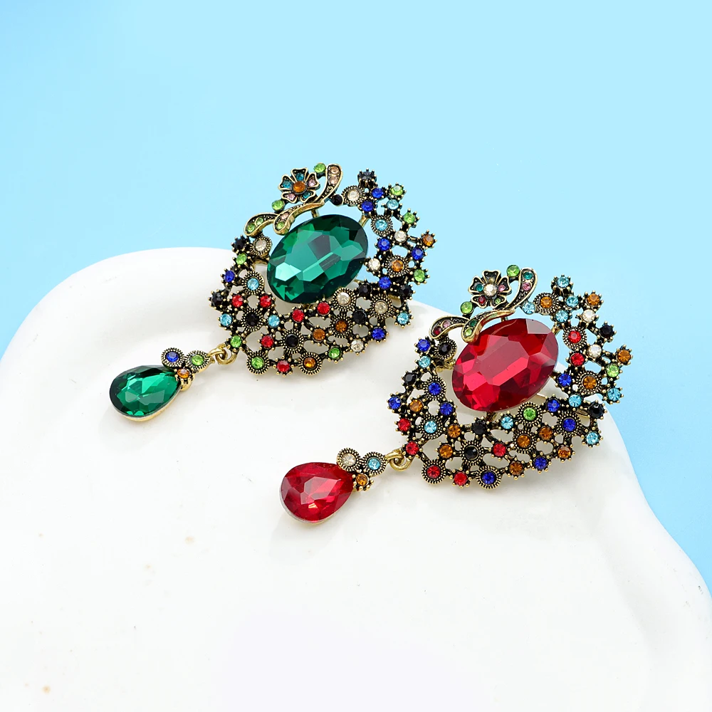 Large Crystal Water Drop Brooches for Women Autumn Fashion Brooch Pin  Flower Pattern 