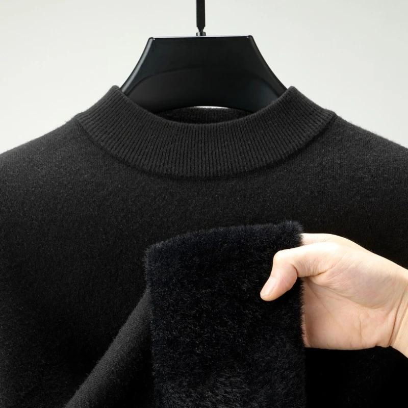WOBDAEL Men's Crew Neck Wool Sweater Dropshipping Mens Winter Super Warm Pullovers Thermal Wool Black Knitted Sweater Clothing - 4