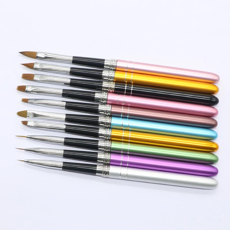 OGEYEYRO  Nail Art Brush Pen Detachable Metal Flat Crystal Carving Polish Gel UV Painting Drawing Salon Line 3D Tips Tool Manicu 4