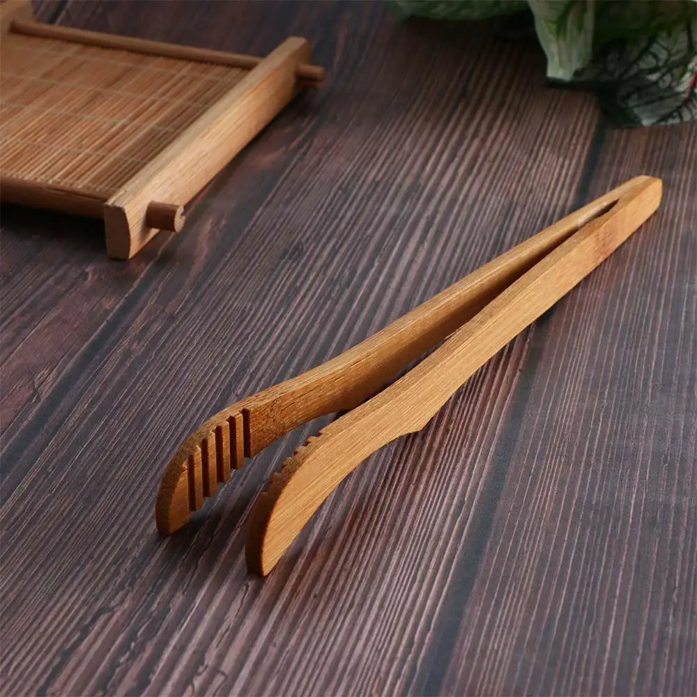 Bamboo Tea Accessories Wooden Food Tongs Bamboo Tongs 1/2/4pcs Wooden Tea Tweezer Bacon Tea Clip Tongs Bamboo Salad Food Toast Bend Clip Straight Clips Kitchen Accessories Teaware
