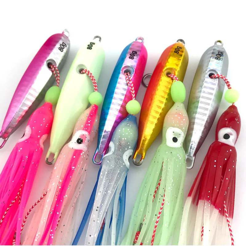 Inchiku Slow Jig Bottom Ship Luminous Fishing Lures Metal and Octopus Skirt Squid Bait Assist Hook 100g 120g 150g 200g