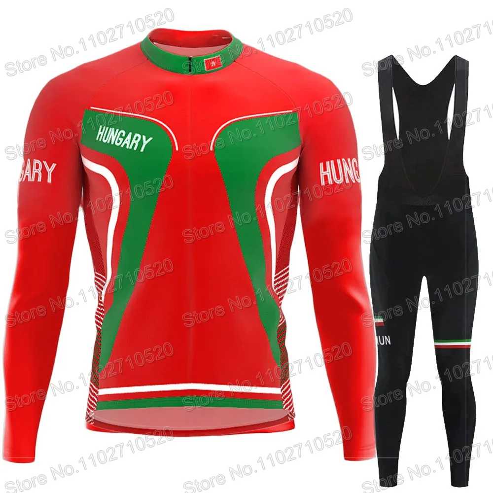 2023 Ungheria National Team Cycling Jersey Set Manica Lunga Rosso Ciclismo Abbigliamento Retrò Road Race Bike Jacket Suit Mtb Maillot