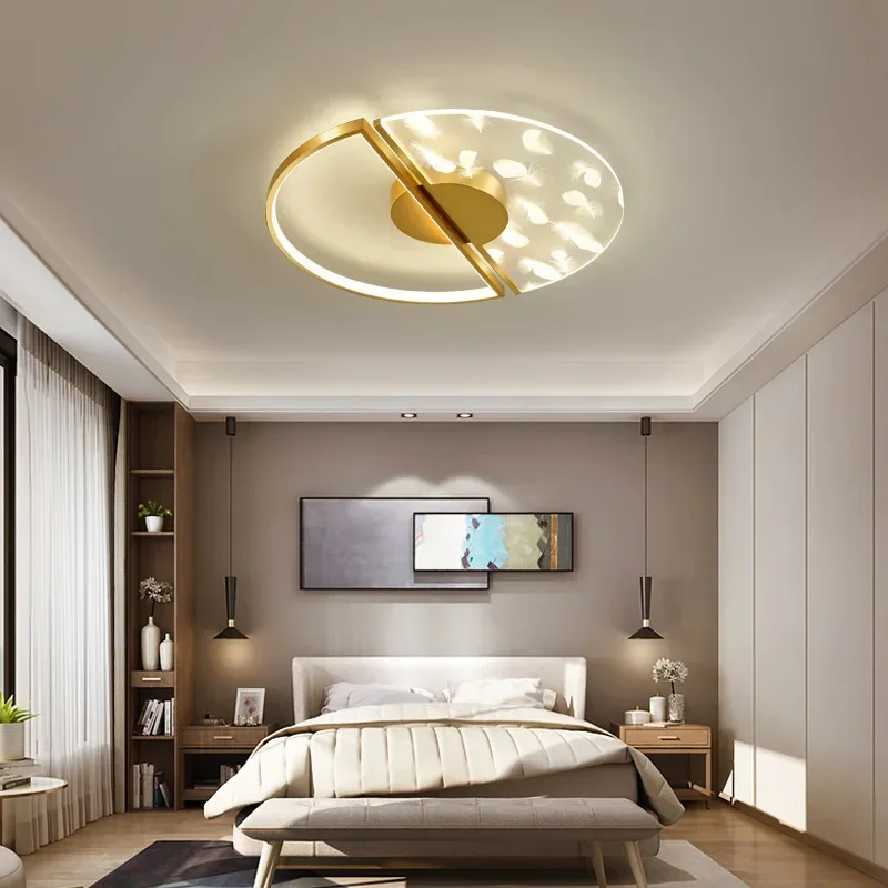 

Современные светодиодные потолочные лампы для спальни гостиной Кабинета потолочная лампа круглый золотой перо Потолочная люстра с дистанционным управлением