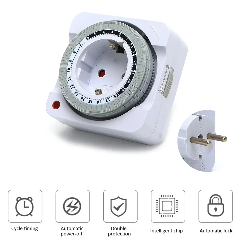 Mechanical Timer Socket EU Plug 24H Countdown Auto Power Off Programmable Cycle Energy Saving Indoor