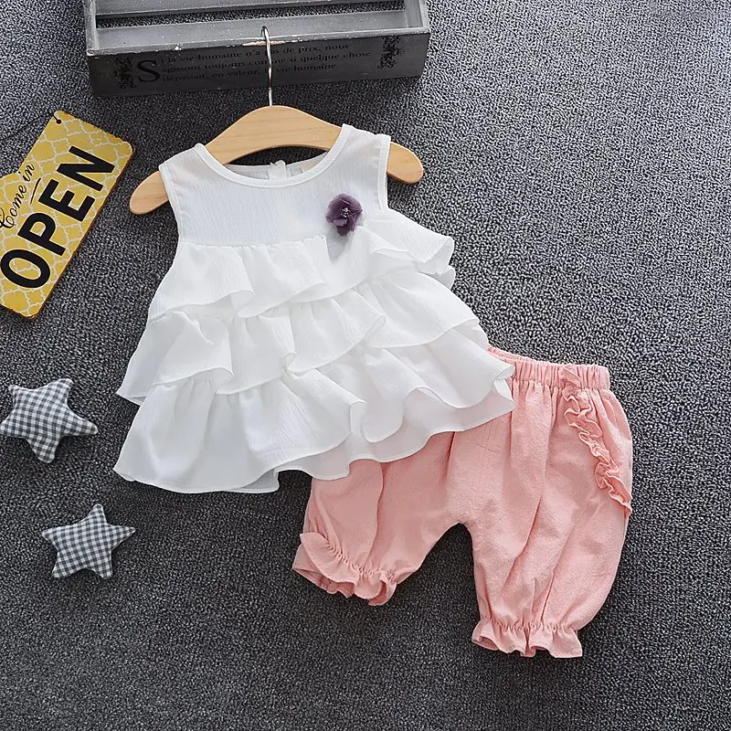 0-3 Year Newborn Baby Girl Clothes Summer Sleeveless Chiffon Tops And Shorts 2Pcs Cute Little Princess Suit Infant Clothing Sets sun baby clothing set